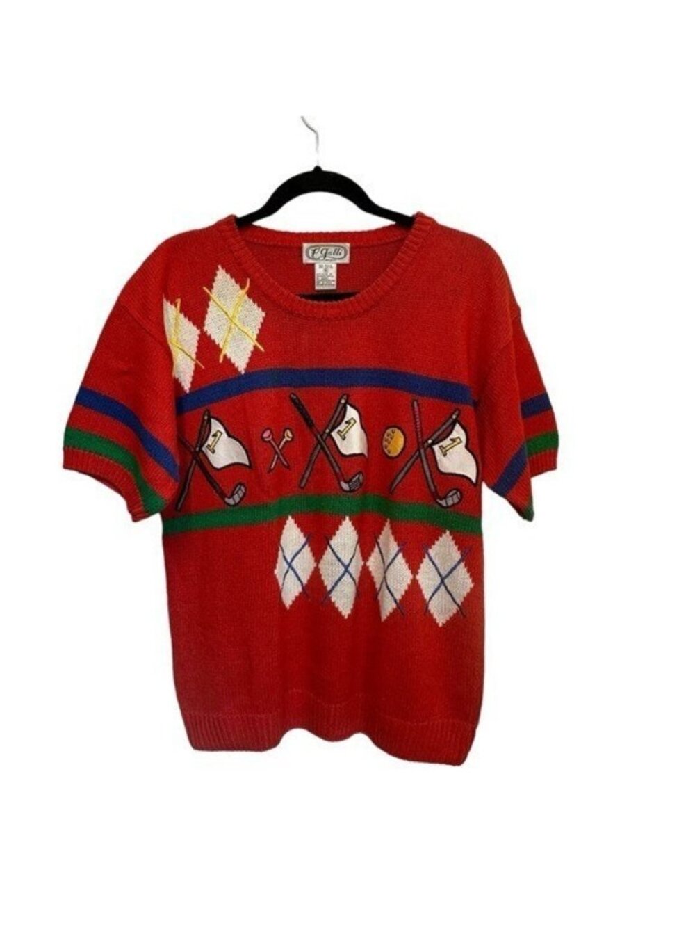 P'Galli Designers Women's S Vintage Golf Club Sweater Knit Argyle Diamond Retro